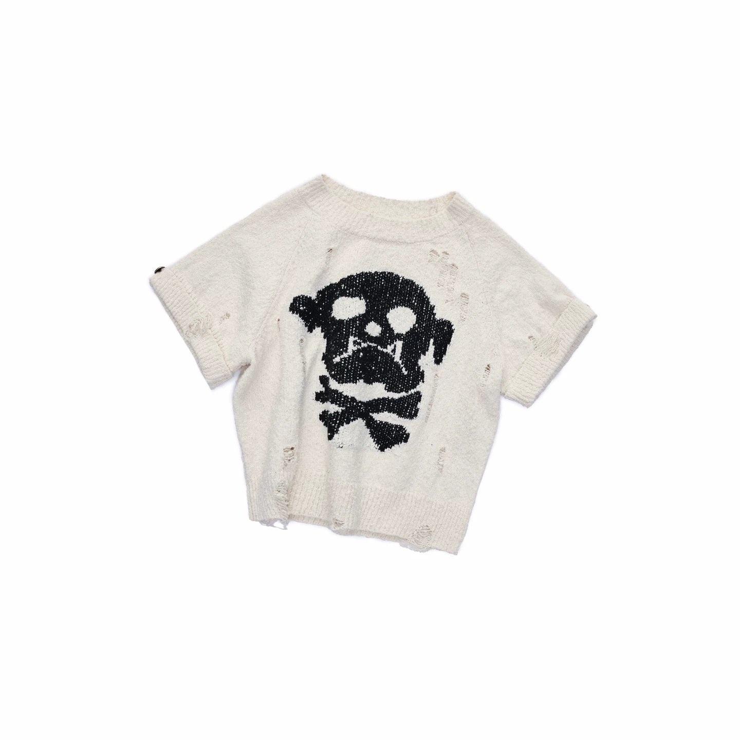 Skeleton Distressed Knit Short Sleeve Top