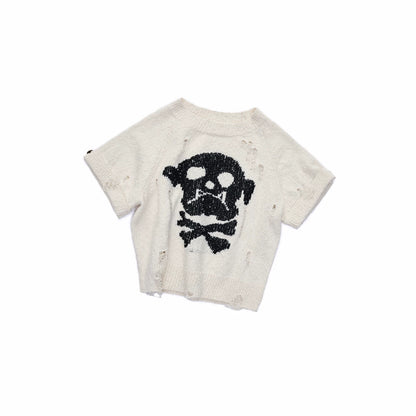 Skeleton Distressed Knit Short Sleeve Top