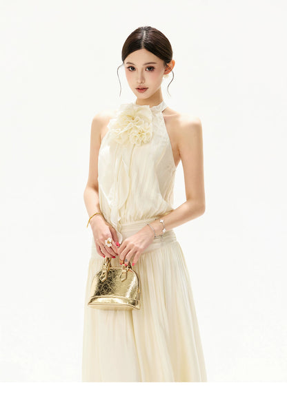 Floral Halterneck Draped Maxi Dress