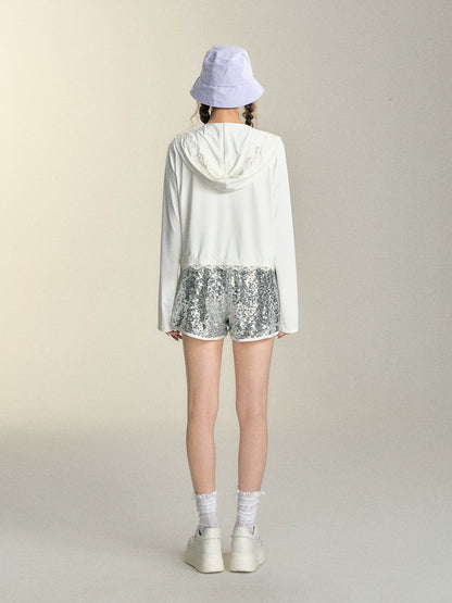 Black &amp; White Lace Hooded Sun Protection Cardigan