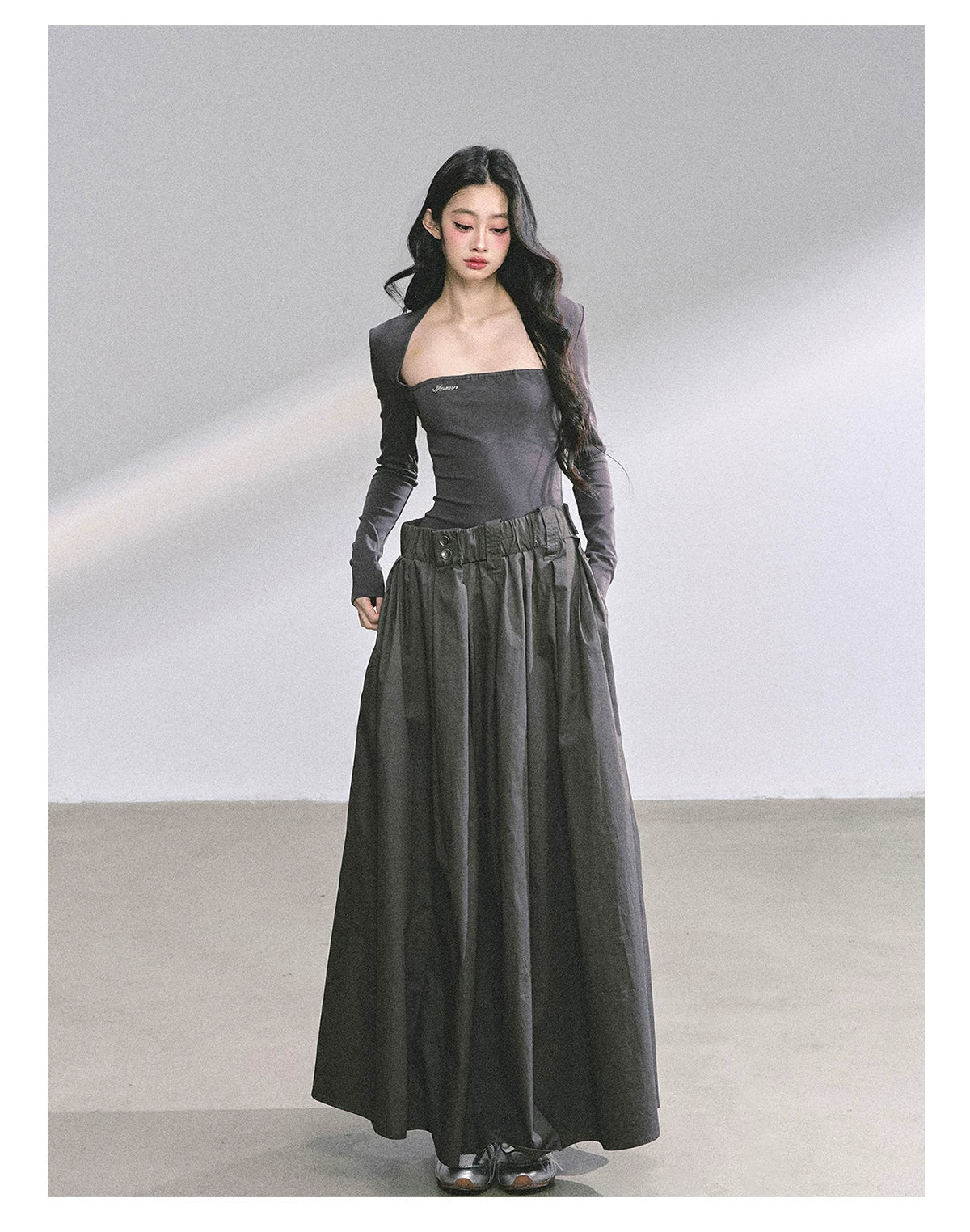 French Relaxed Long Sleeve Maxi Dress