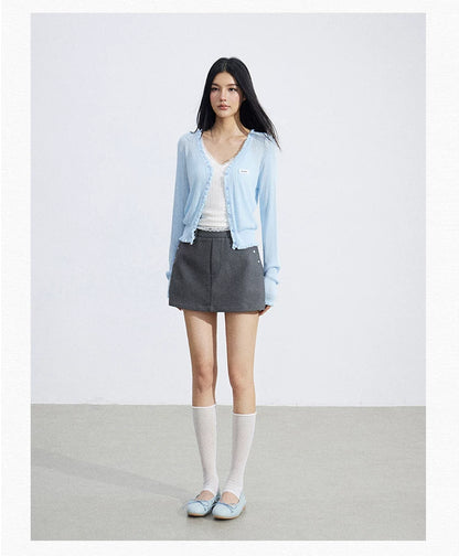 Sheer Lace-Trim Breathable Knit Sun Protection Cardigan