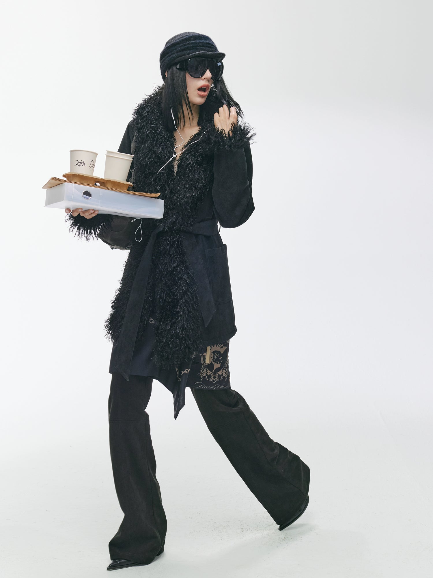 Shearling-Style Mid-Length Belted Duffle Coat