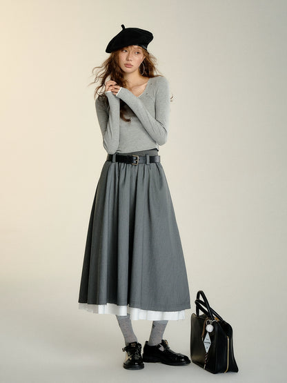 Gray Faux Two-piece Blazer &amp; Skirt Set