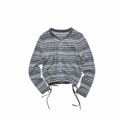 Fair Isle Pony Jacquard Drawstring Knit Cardigan