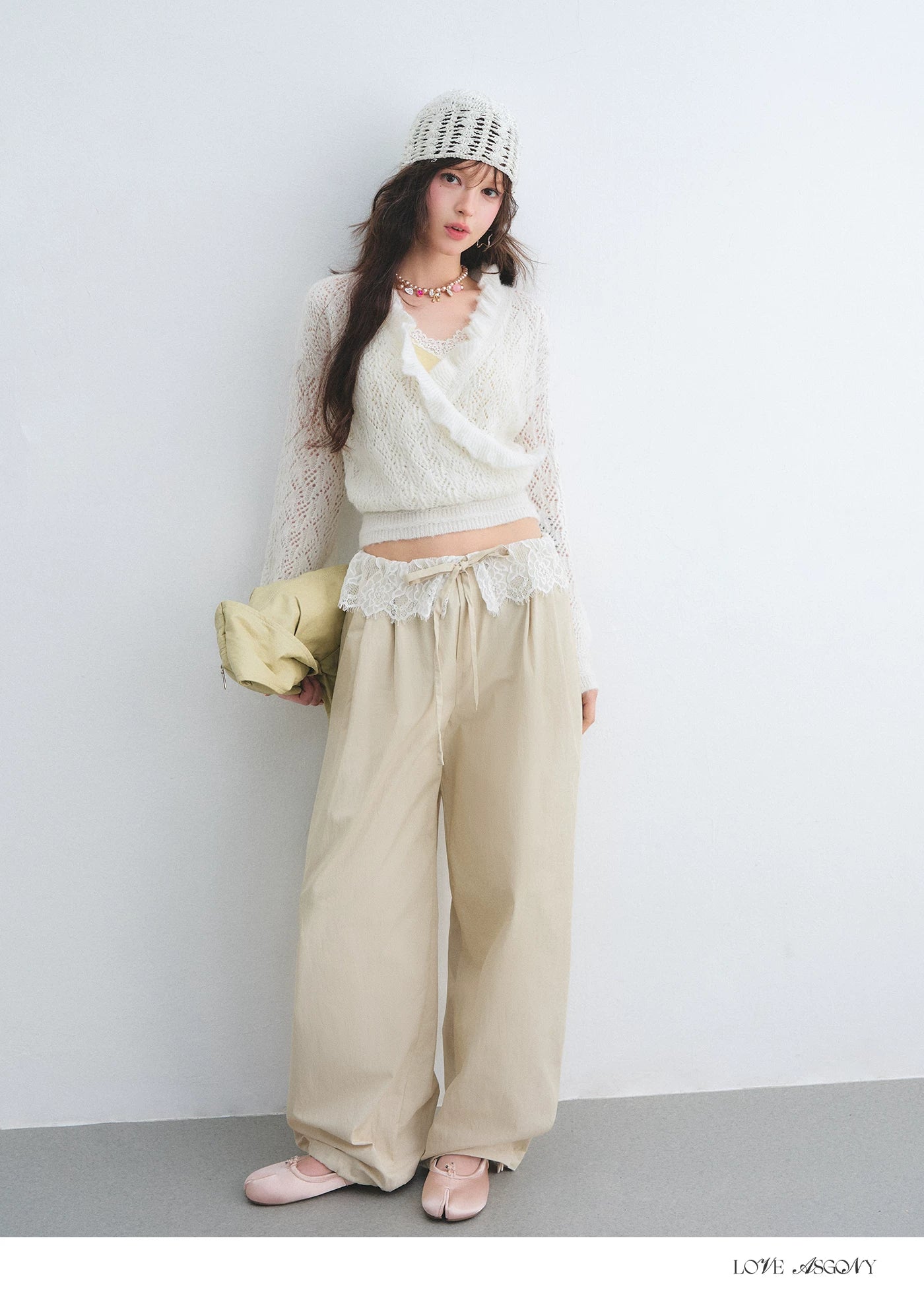 Ruffled Wool-Blend Mohair Openwork Knit Cardigan