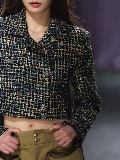 Tweed Asymmetric Button Cropped Jacket