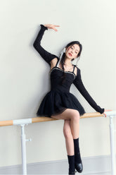 Black Ballet Vintage Slim Halter Puffy Mini Dress - CHINASQUAD