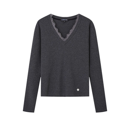 Lace Spliced Fake Two-Piece Knit Sweater