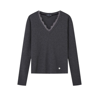 Lace Spliced Fake Two-Piece Knit Sweater
