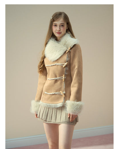 Vintage Suede Faux Fur Toggle Coat