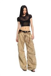 Brown Retro Loose-fit Wide-leg Jeans - CHINASQUAD