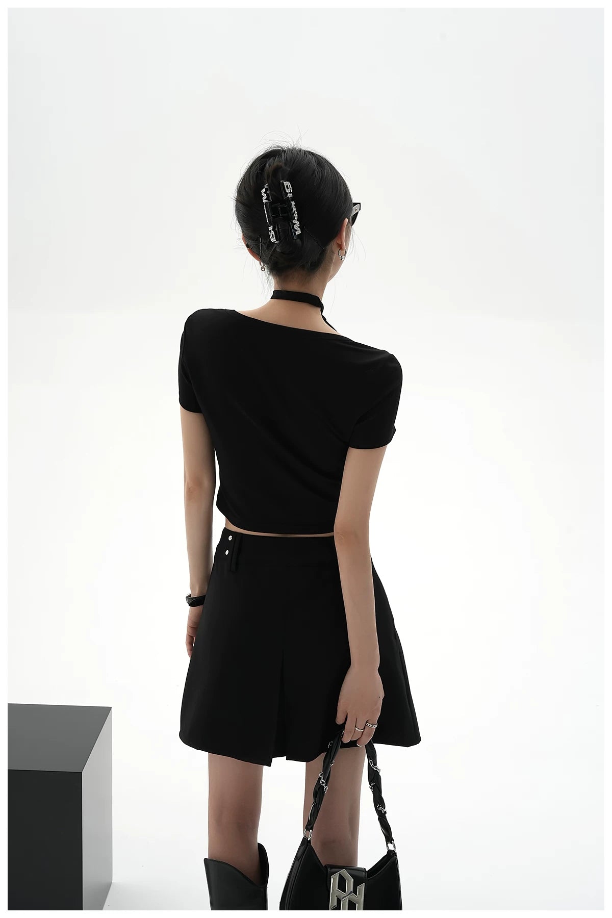 Tie-Detail Square-Neck Cropped T-Shirt