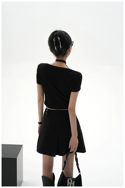 Tie-Detail Square-Neck Cropped T-Shirt