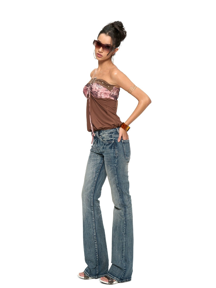 Rhinestone-Embellished Suede Strapless Bustier