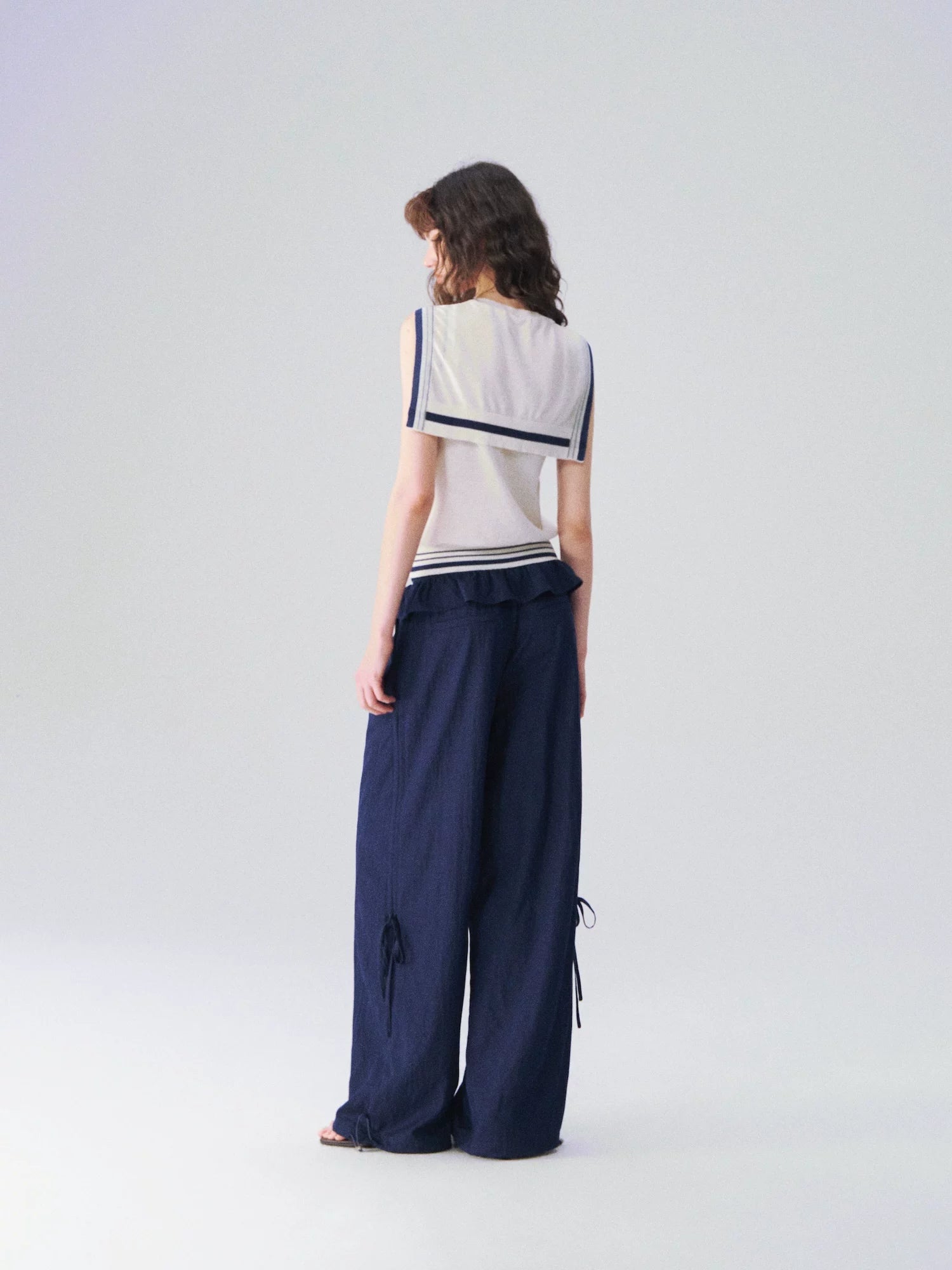 Relaxed Bubble-Waist Wide-Leg Trousers