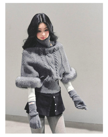High-Neck Cable Knit Sweater