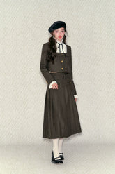 Contrast Color Lace Collar Shirt & Midi Skirt Set - CHINASQUAD