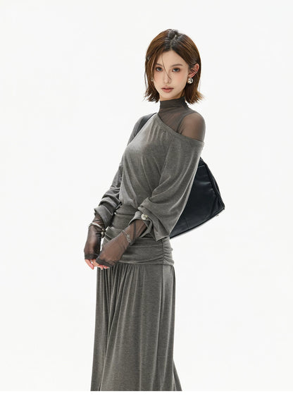 Two-Piece Off-Shoulder Knit Maxi Dress