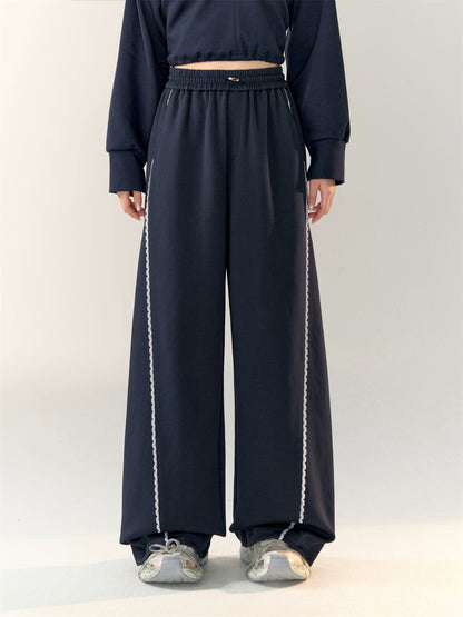 Lace-Trimmed Adjustable Cuffed Straight Leg Sweatpants