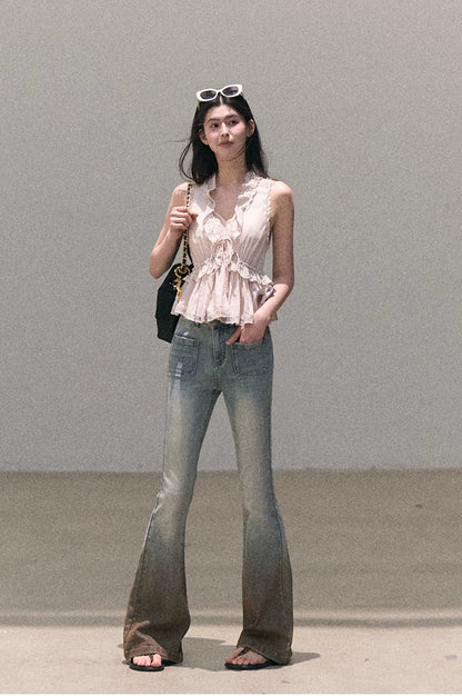 Valley Fog Vintage Washed Flared Jeans