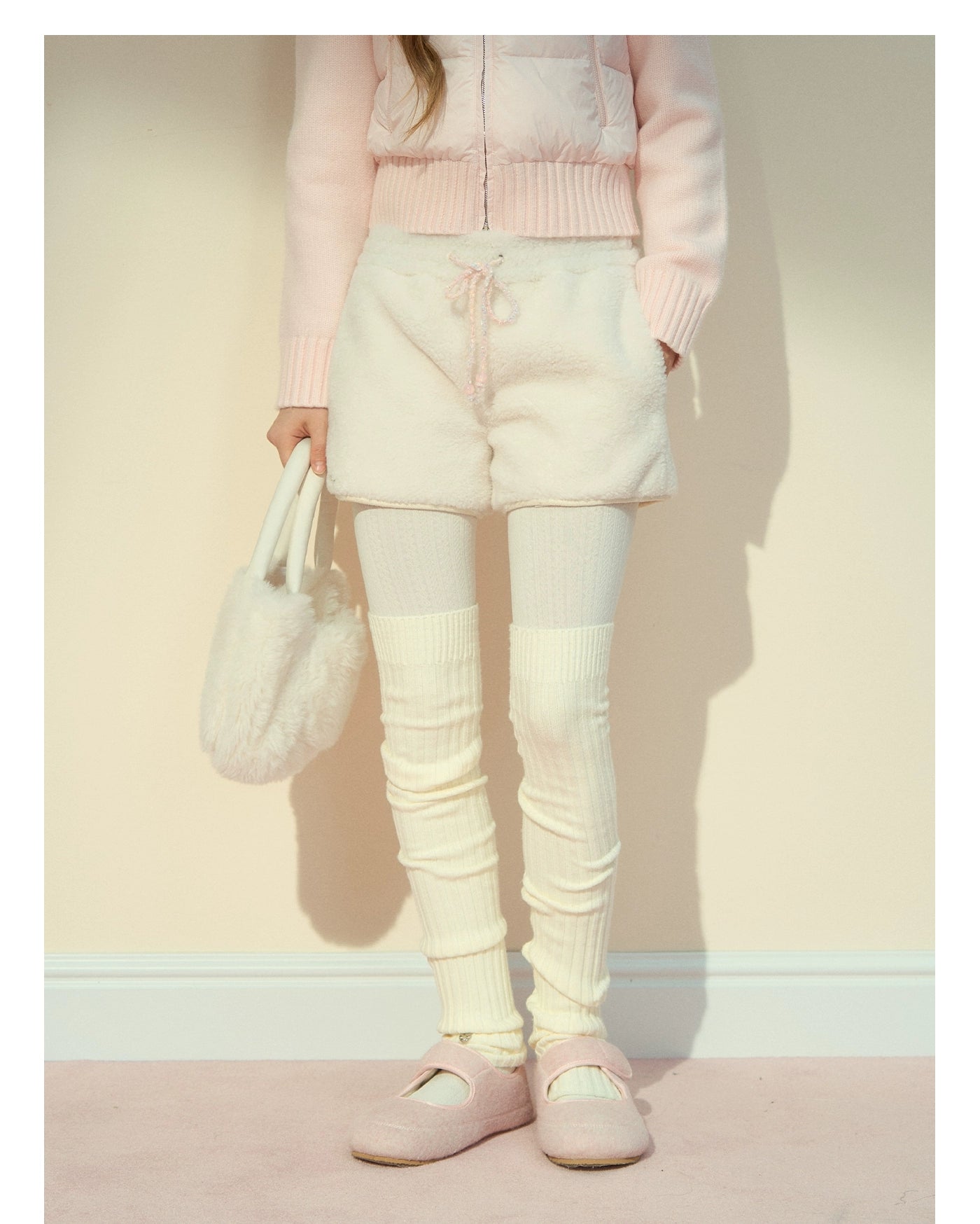 Cream Cloud Fleece Wool Shorts