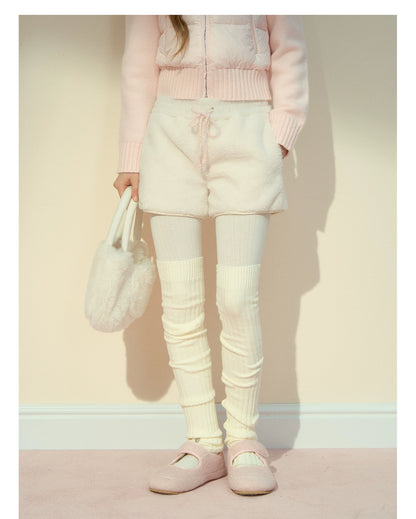 Cream Cloud Fleece Wool Shorts