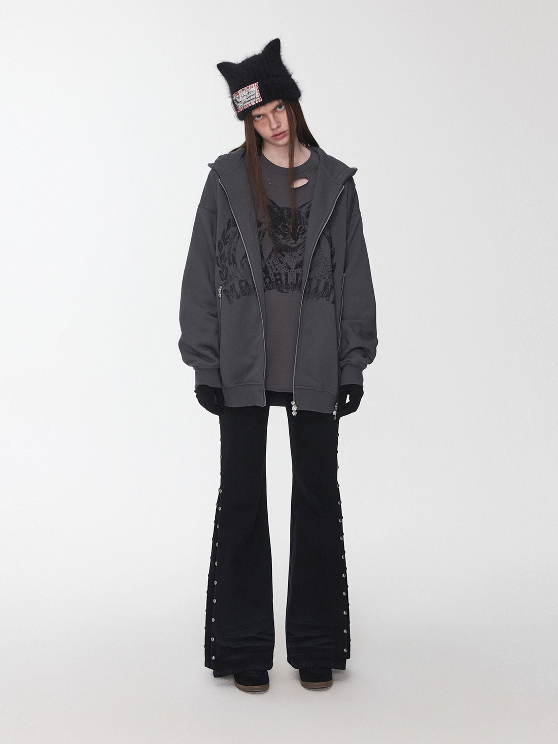 Cat Print Double-Zip Convertible Hoodie