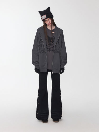 Cat Print Double-Zip Convertible Hoodie
