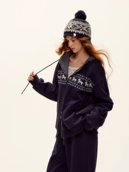 Zip-up Plaid Hoodie &amp; Wide-Leg Pants Set