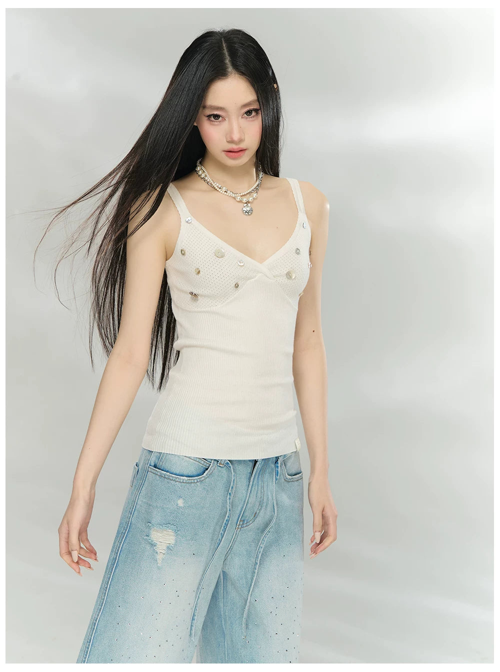 Cross-Front V-Neck Knit Camisole