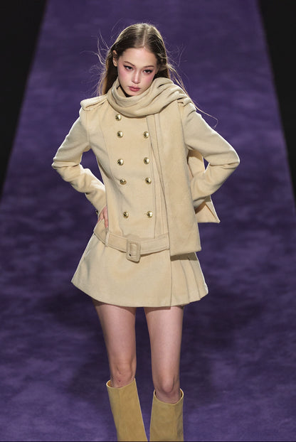 Wool-Blend Scarf Collar Double-Breasted Dress