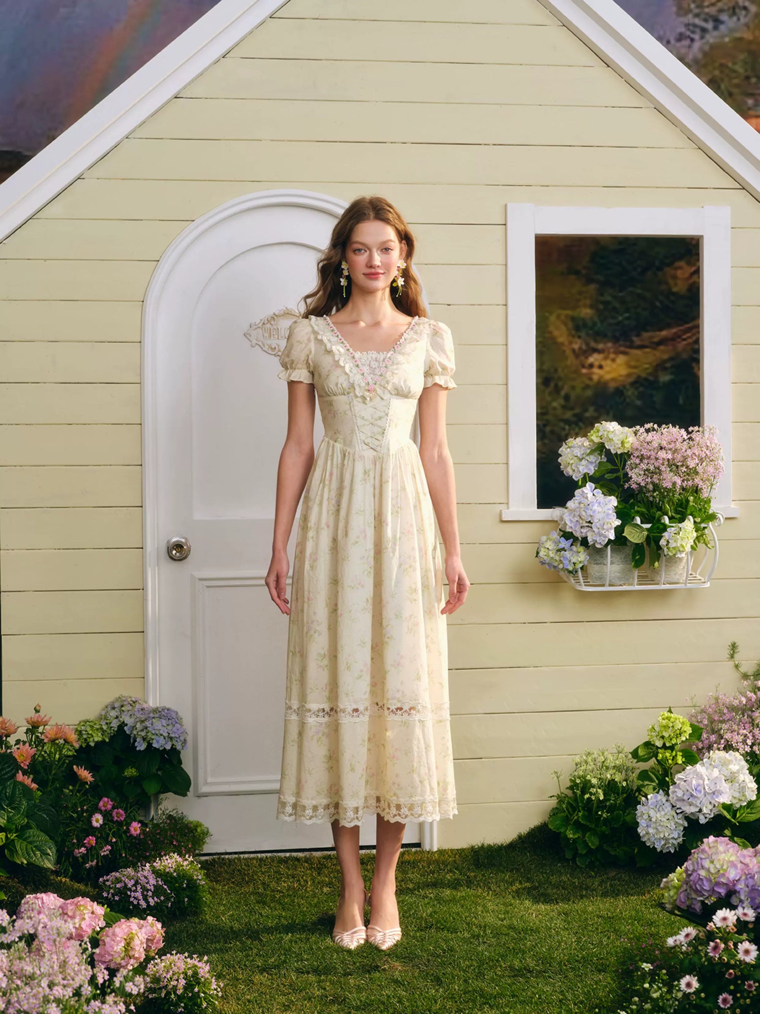 Garden Tea Party Corset Floral Maxi Dress