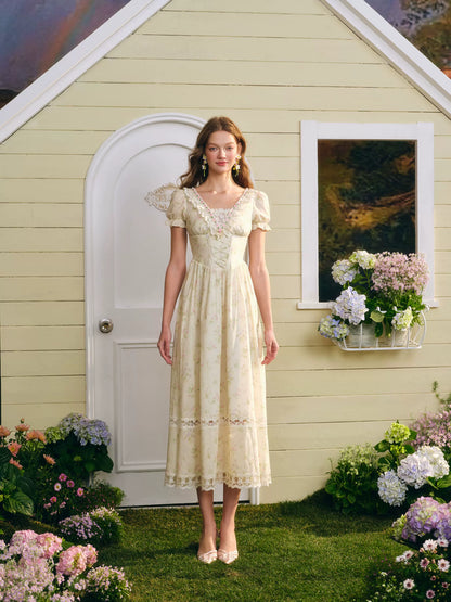 Garden Tea Party Corset Floral Maxi Dress