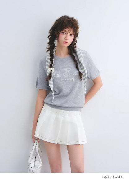 Wool-Blend Jacquard Knit Tee &amp; Striped Shoulder Set