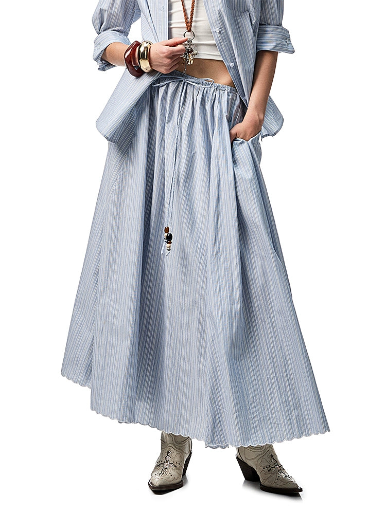 Striped Beaded A-line Skirt