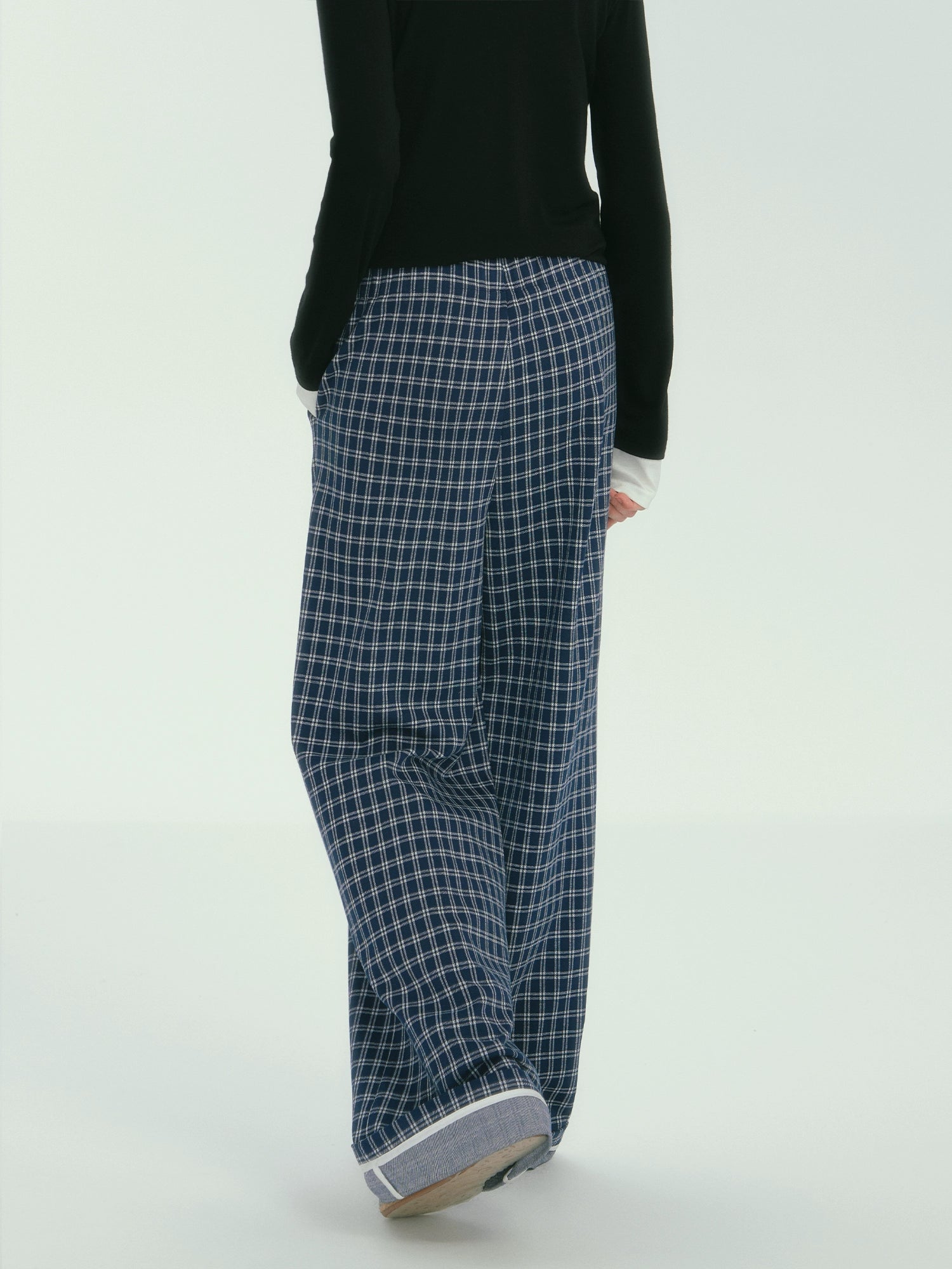 Relaxed Plaid Thin Fleece Wide-Leg Pants