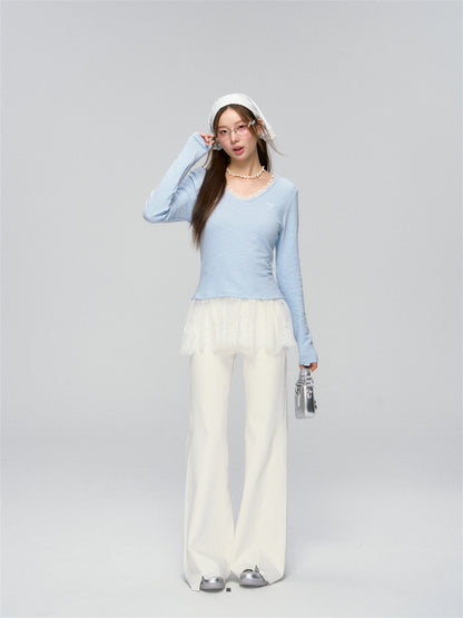 White Fringed Bell-bottom Wide-leg Jeans