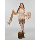 Letter Tassel Mink Fur Embossed Scarf - CHINASQUAD