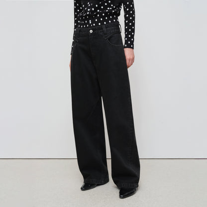 Washed Vintage Tapered Wide-Leg Denim Jeans