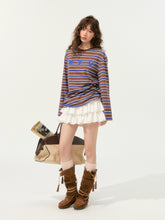 Color-Block Applique Embroidered Striped Long-Sleeve T-Shirt - CHINASQUAD