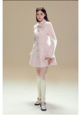 Pink Wool Lace Trim Waist Belted Coat - CHINASQUAD