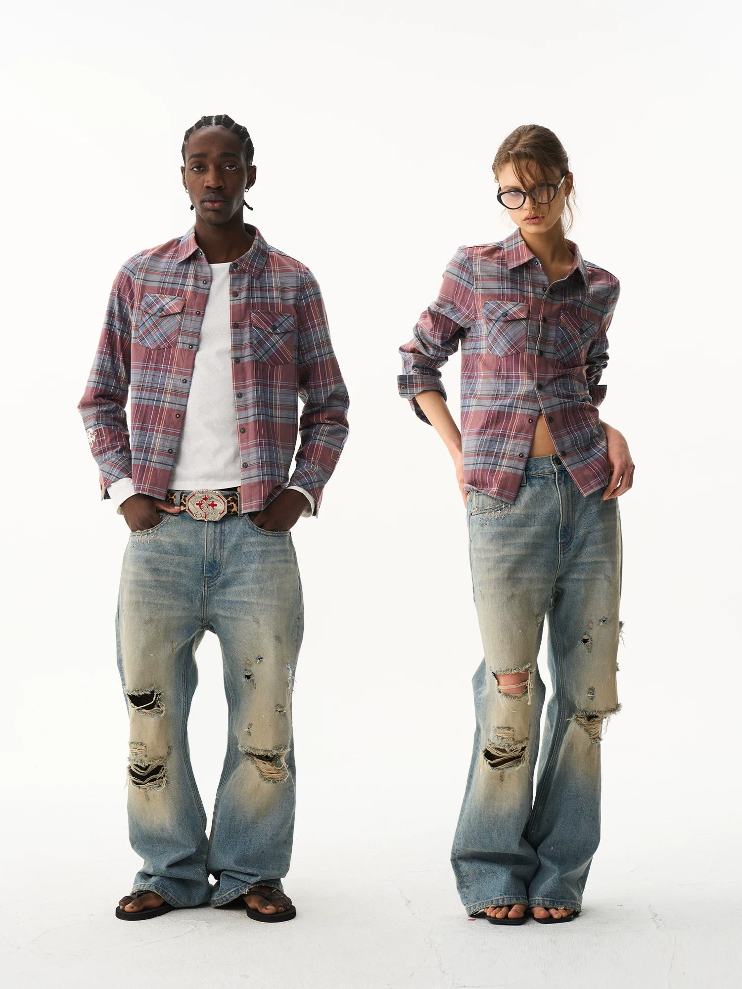 Cropped Embroidered Check Shirt