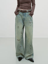 Vintage Burnt-Edge Printed Washed Denim Pants - CHINASQUAD