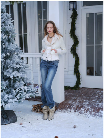 Knit Panel Faux Fur Cardigan Jacket