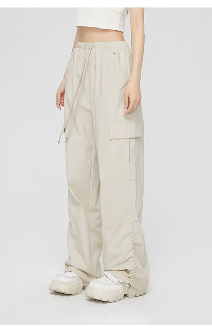 Ruched Wide-Leg Cargo Pants - CHINASQUAD