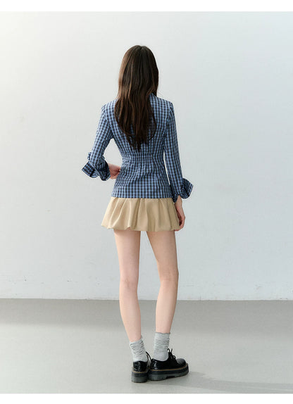 Wrapped V-Neck Plaid Shirt