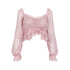 Pink & Camel Lace Ruffled Chiffon Blouse - CHINASQUAD