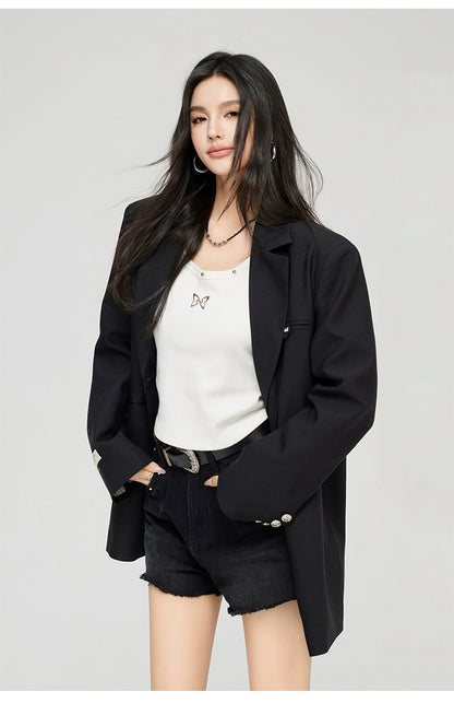 Black &amp; Gray Buttoned Blazer - CHINASQUAD