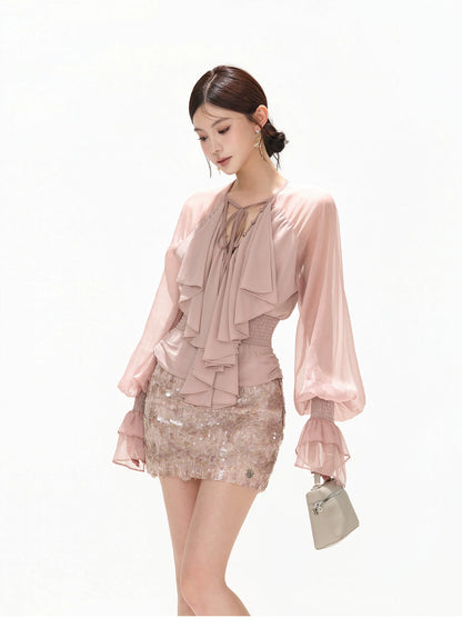 Luminous Nouveau Ruffle Chiffon Blouse